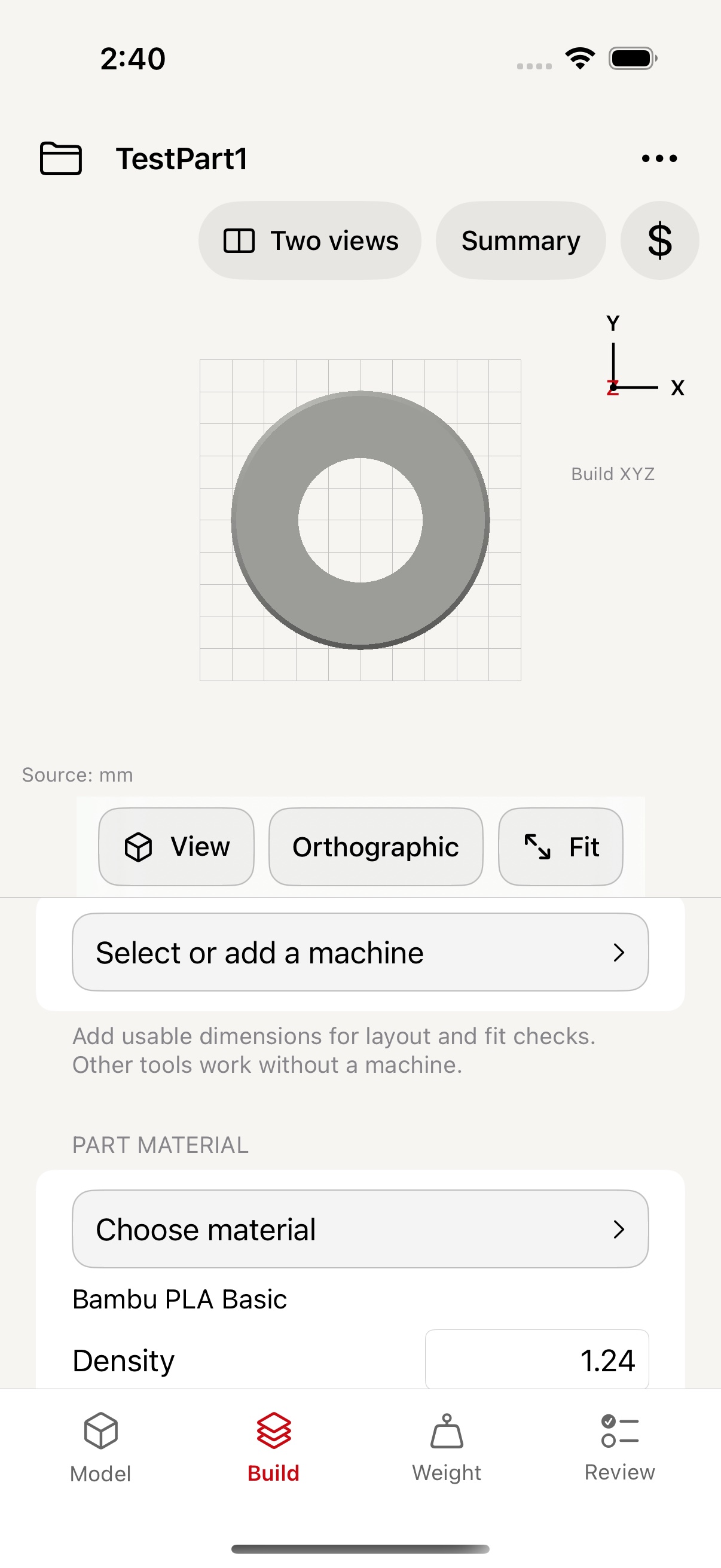 PocketAdditive build setup and material controls