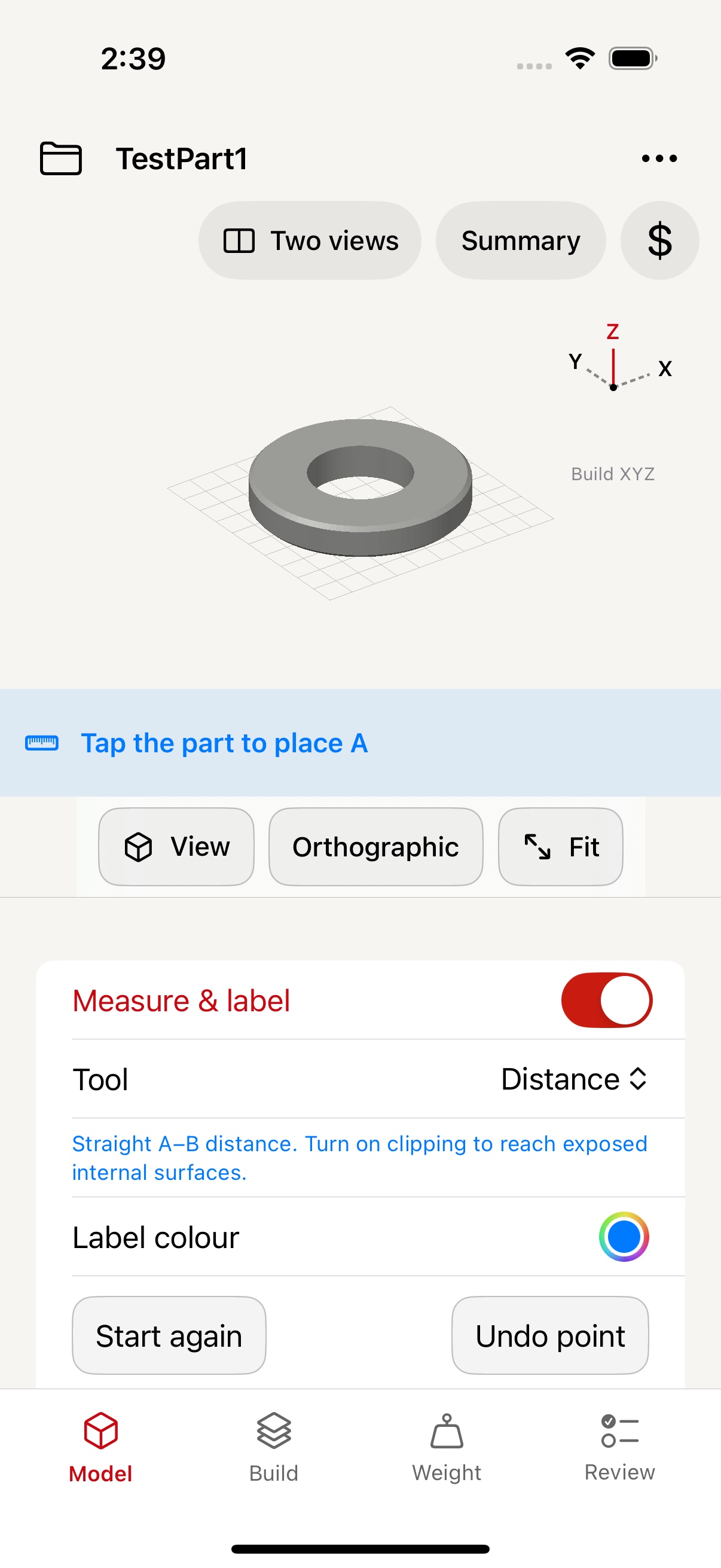 PocketAdditive measurement workspace on iPhone